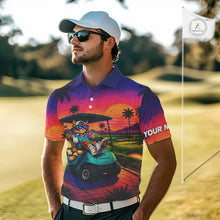 Load image into Gallery viewer, Personalized Cat Mens Golf Polo Shirt – Funny Tropical Sunset Golf Gilf For Golfer