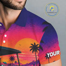 Load image into Gallery viewer, Personalized Cat Mens Golf Polo Shirt – Funny Tropical Sunset Golf Gilf For Golfer