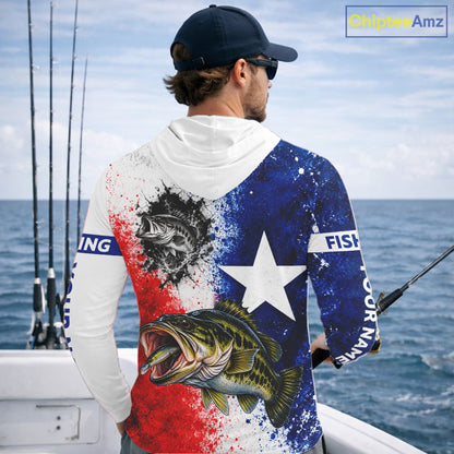 Largemouth Bass Texas Flag Hooded Fishing Shirt Shirt Custom Red White Blue Splash Fisherman Gift Apparel NHT1789