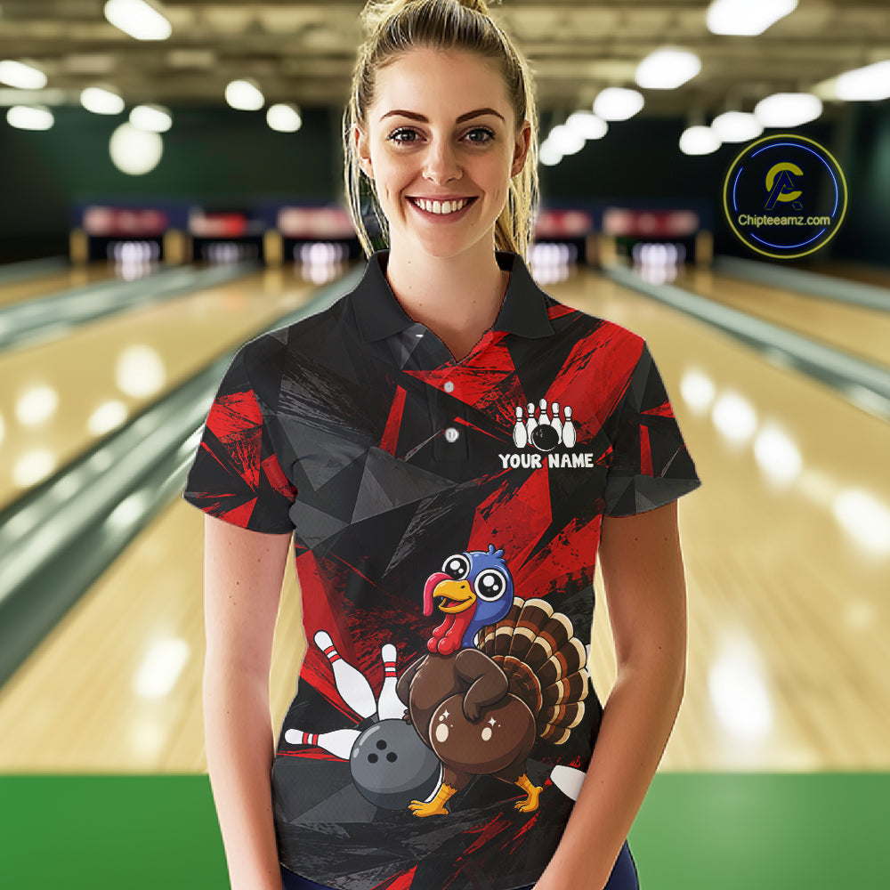 Turkey Bowling Shirt Custom Team Name Funny Bowling League Shirt For Women NHT1449