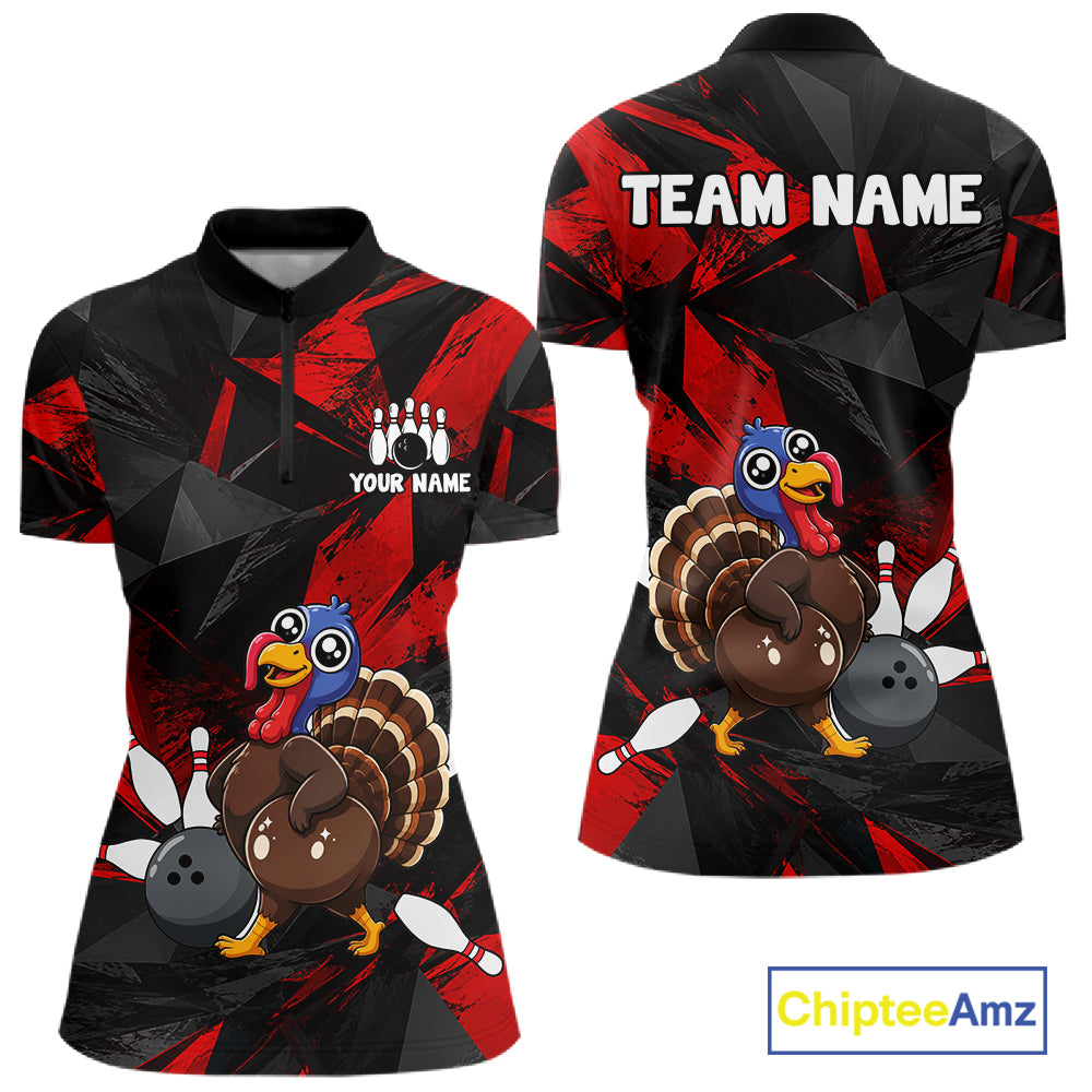 Turkey Bowling Shirt Custom Team Name Funny Bowling League Shirt For Women NHT1449