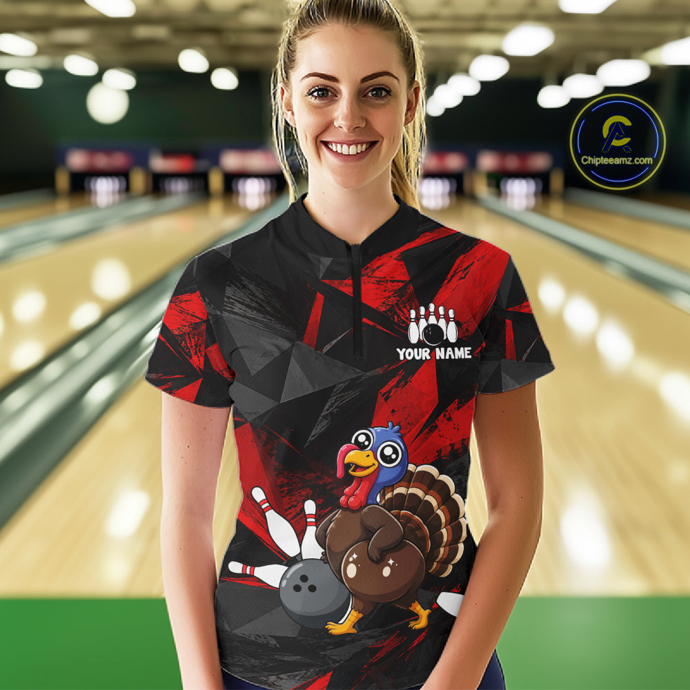 Turkey Bowling Shirt Custom Team Name Funny Bowling League Shirt For Women NHT1449