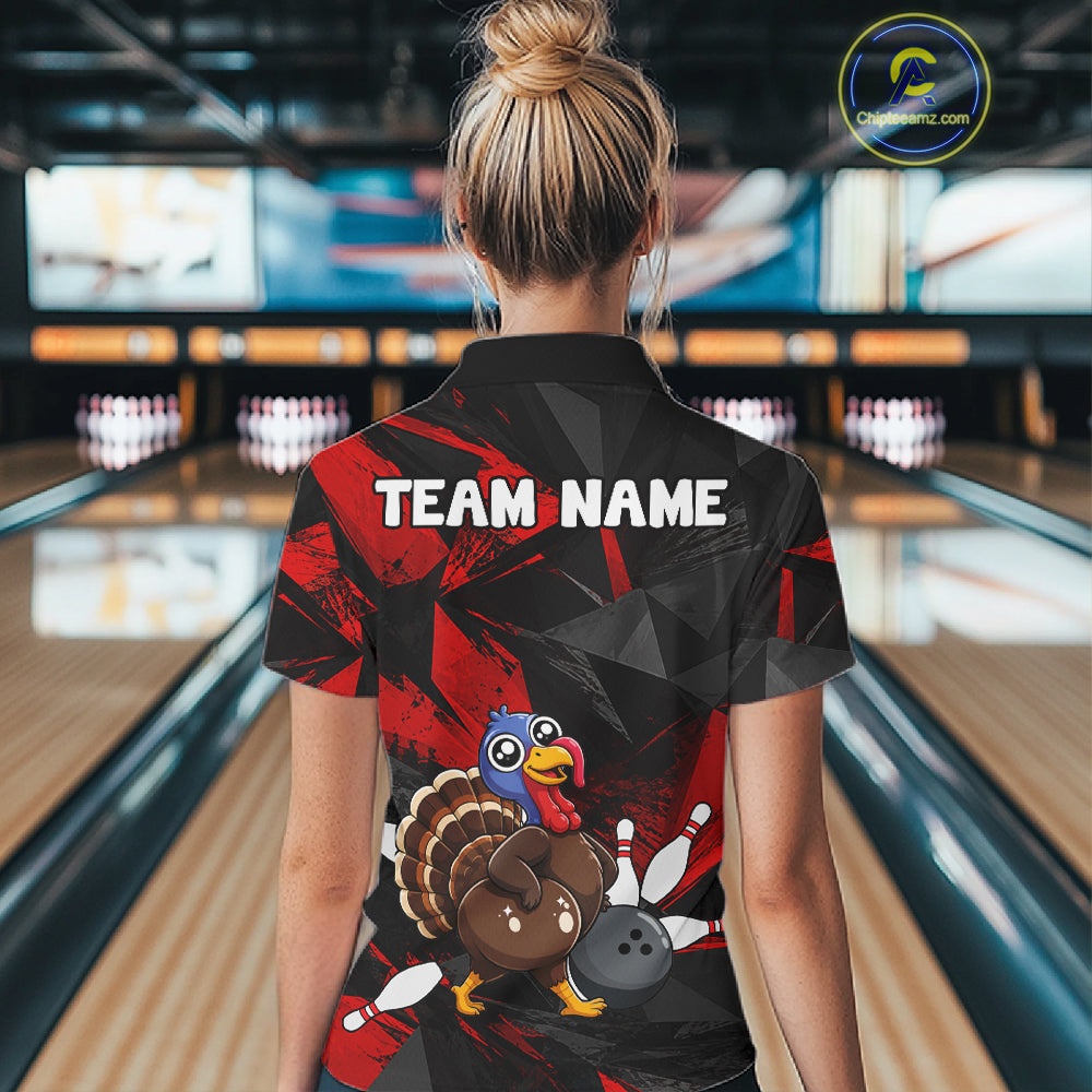 Turkey Bowling Shirt Custom Team Name Funny Bowling League Shirt For Women NHT1449
