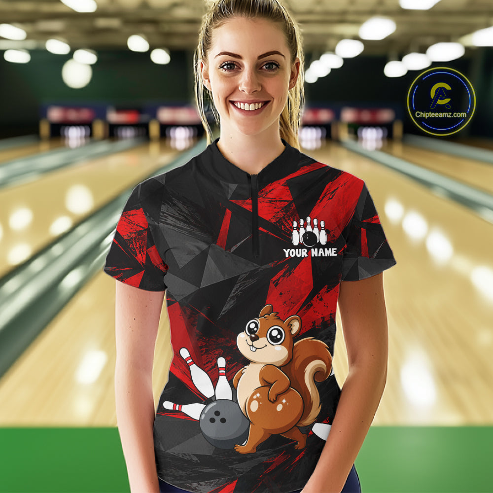 Squirrel Bowling Shirt Custom Team Name Funny Bowling League Shirt For Women NHT1450