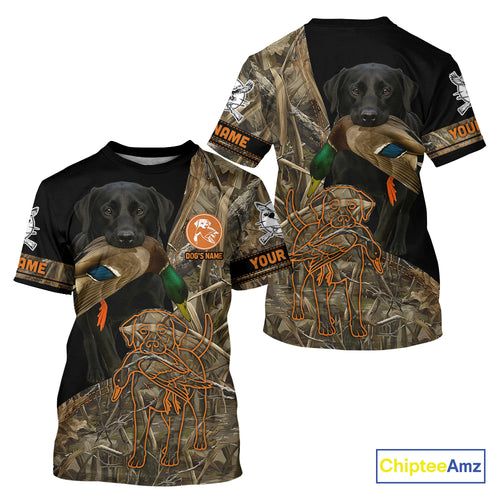 Black Lab Hunting Dog Customized Name All Over Print Shirts For Hunters, Duck Hunting Shirt NHT271