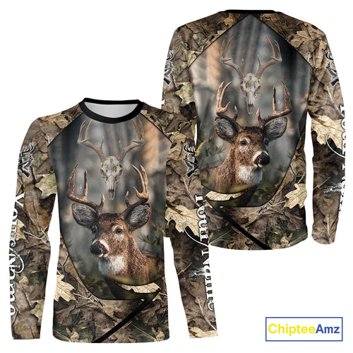 Deer Skull Hunting Camo Forest 3D All Over Printed Shirt, Personalized Hunting Shirt NHT274