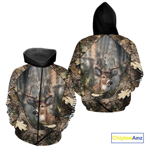 Deer Skull Hunting Camo Forest 3D All Over Printed Shirt, Personalized Hunting Shirt NHT274