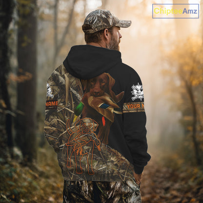 Chocolate Lab Hunting Dog Customized Name All Over Print Shirts For Hunters, Duck Hunting NHT275