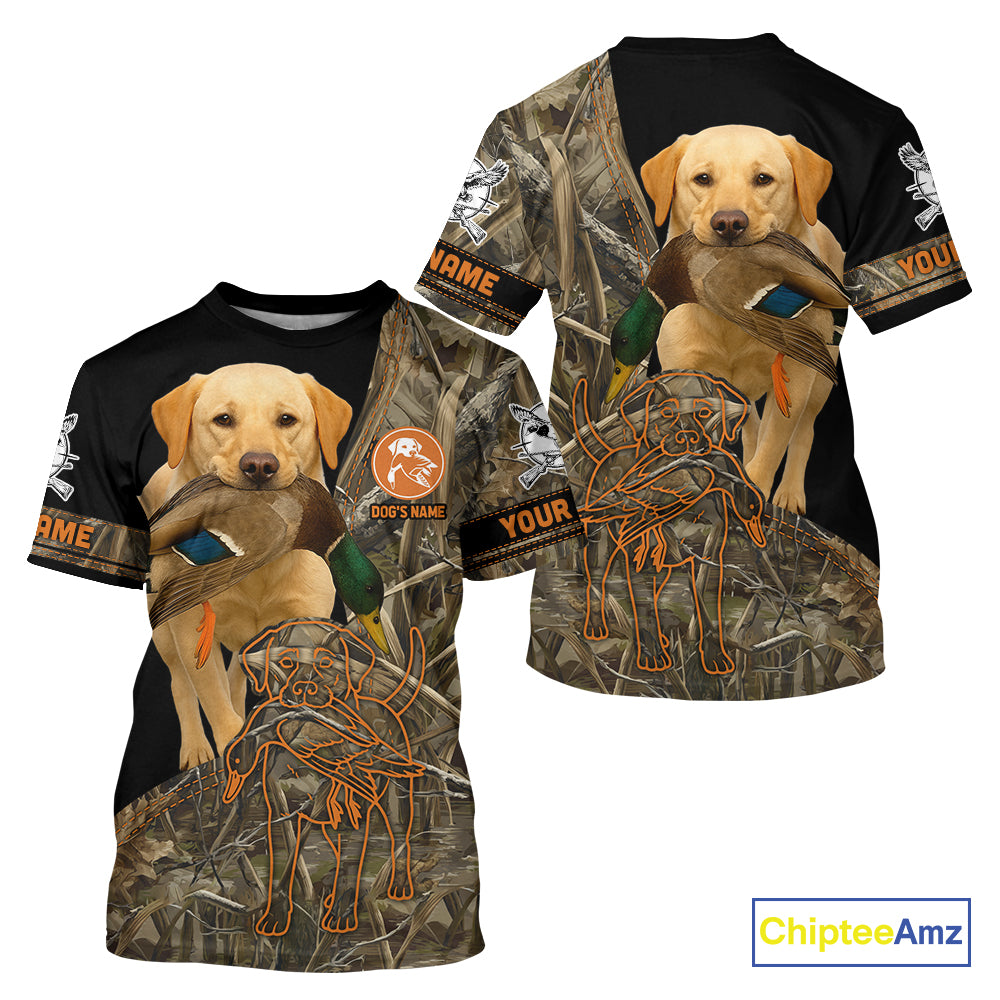 Yellow Lab Hunting Dog Customized Name All Over Print Shirts For Hunters, Duck Hunting Shirt NHT276