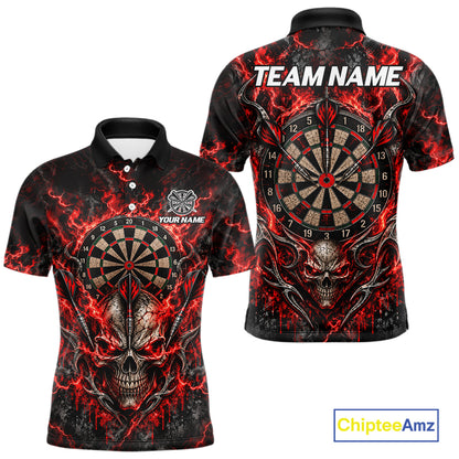 Red Fire Skull Darts Polo Shirt For Men Custom Quarter Zip Dart Board Team Tournament Jersey NHT1795