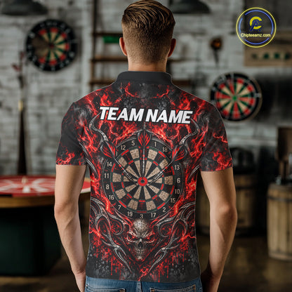 Red Fire Skull Darts Polo Shirt For Men Custom Quarter Zip Dart Board Team Tournament Jersey NHT1795