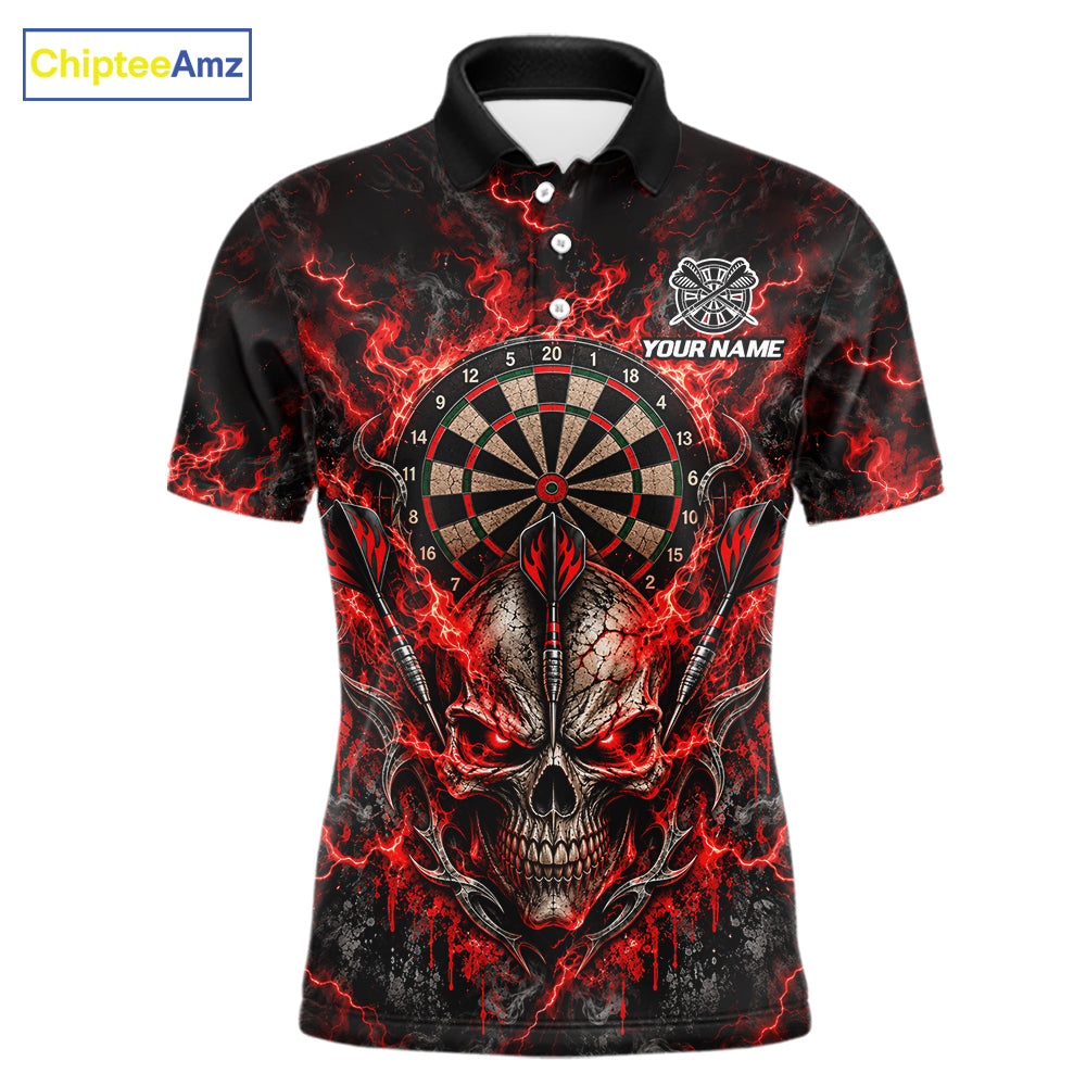 Red Fire Skull Darts Polo Shirt For Men Custom Quarter Zip Dart Board Team Tournament Jersey NHT1795