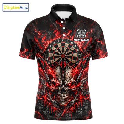 Red Fire Skull Darts Polo Shirt For Men Custom Quarter Zip Dart Board Team Tournament Jersey NHT1795