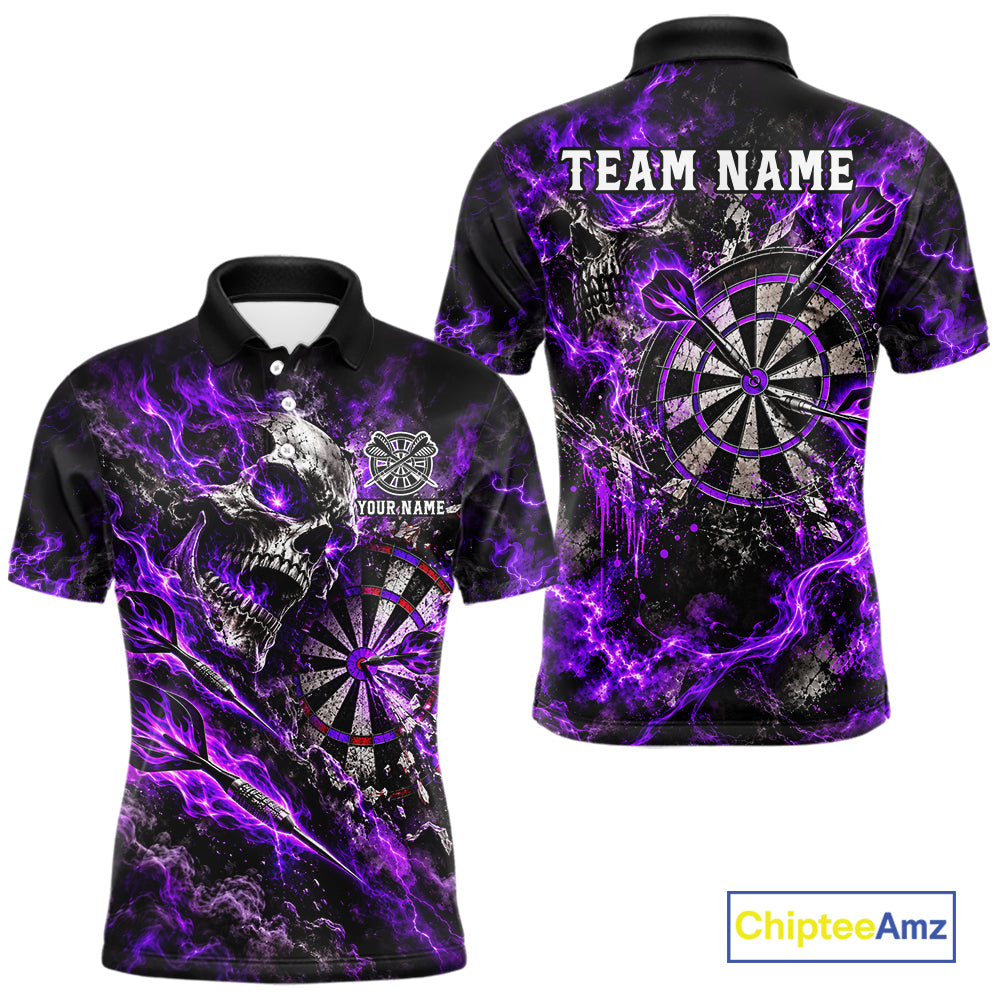 Purple Fire Skull Men Darts Polo Shirt Personalized Quarter Zip Performance Team Jersey NHT1796