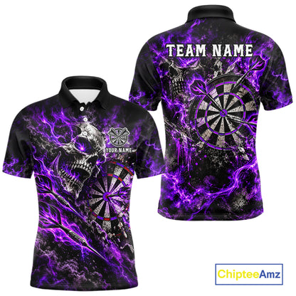 Purple Fire Skull Men Darts Polo Shirt Personalized Quarter Zip Performance Team Jersey NHT1796