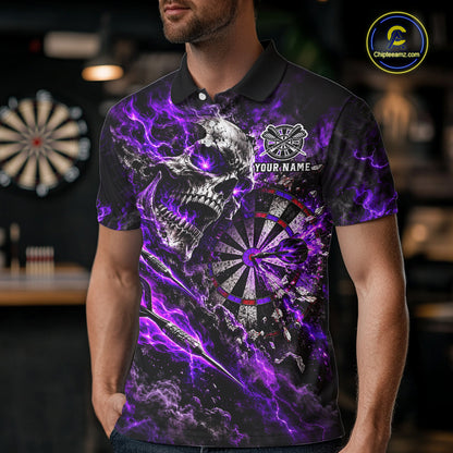 Purple Fire Skull Men Darts Polo Shirt Personalized Quarter Zip Performance Team Jersey NHT1796