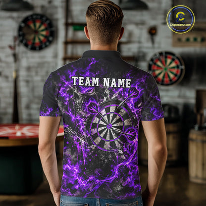 Purple Fire Skull Men Darts Polo Shirt Personalized Quarter Zip Performance Team Jersey NHT1796