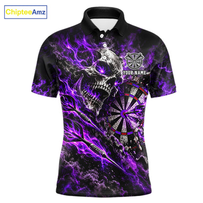 Purple Fire Skull Men Darts Polo Shirt Personalized Quarter Zip Performance Team Jersey NHT1796