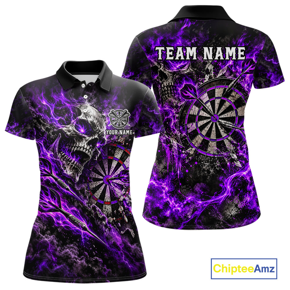 Purple Fire Skull Women Darts Polo Shirt Personalized Quarter Zip Performance Team Jersey NHT1796