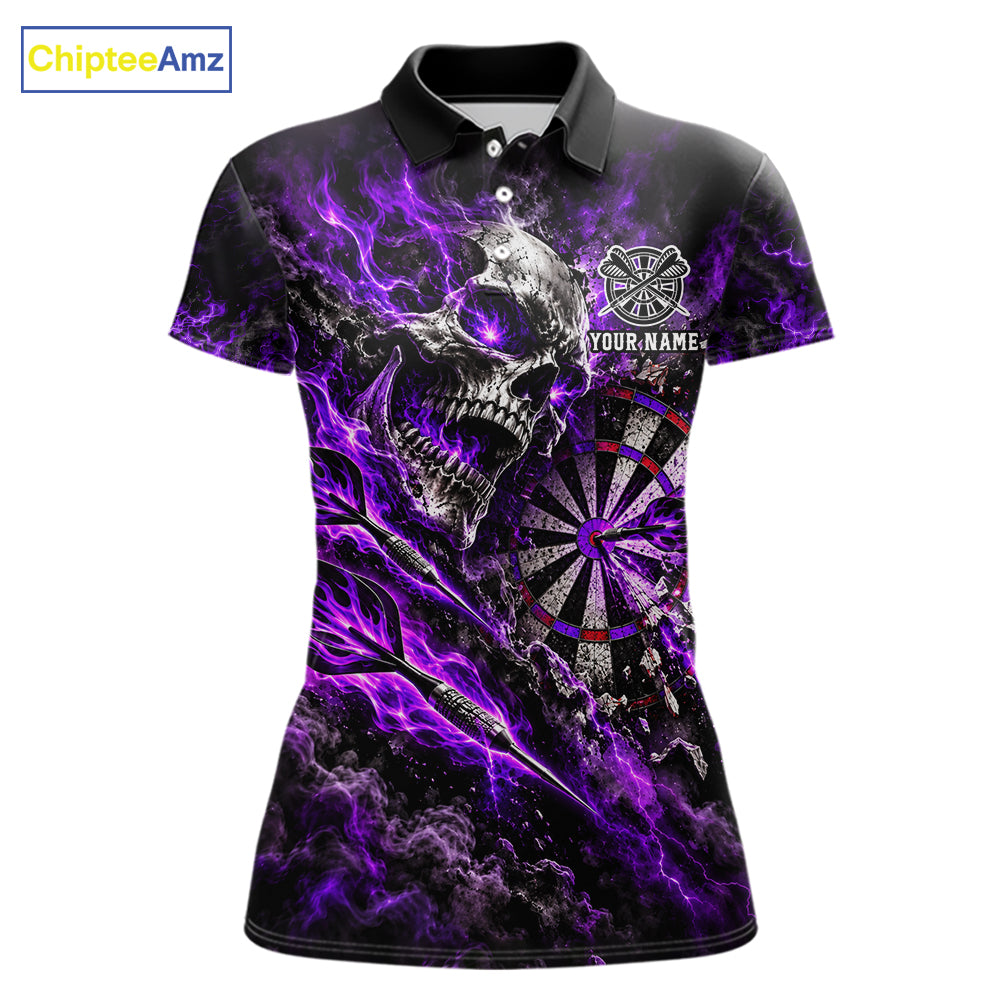 Purple Fire Skull Women Darts Polo Shirt Personalized Quarter Zip Performance Team Jersey NHT1796