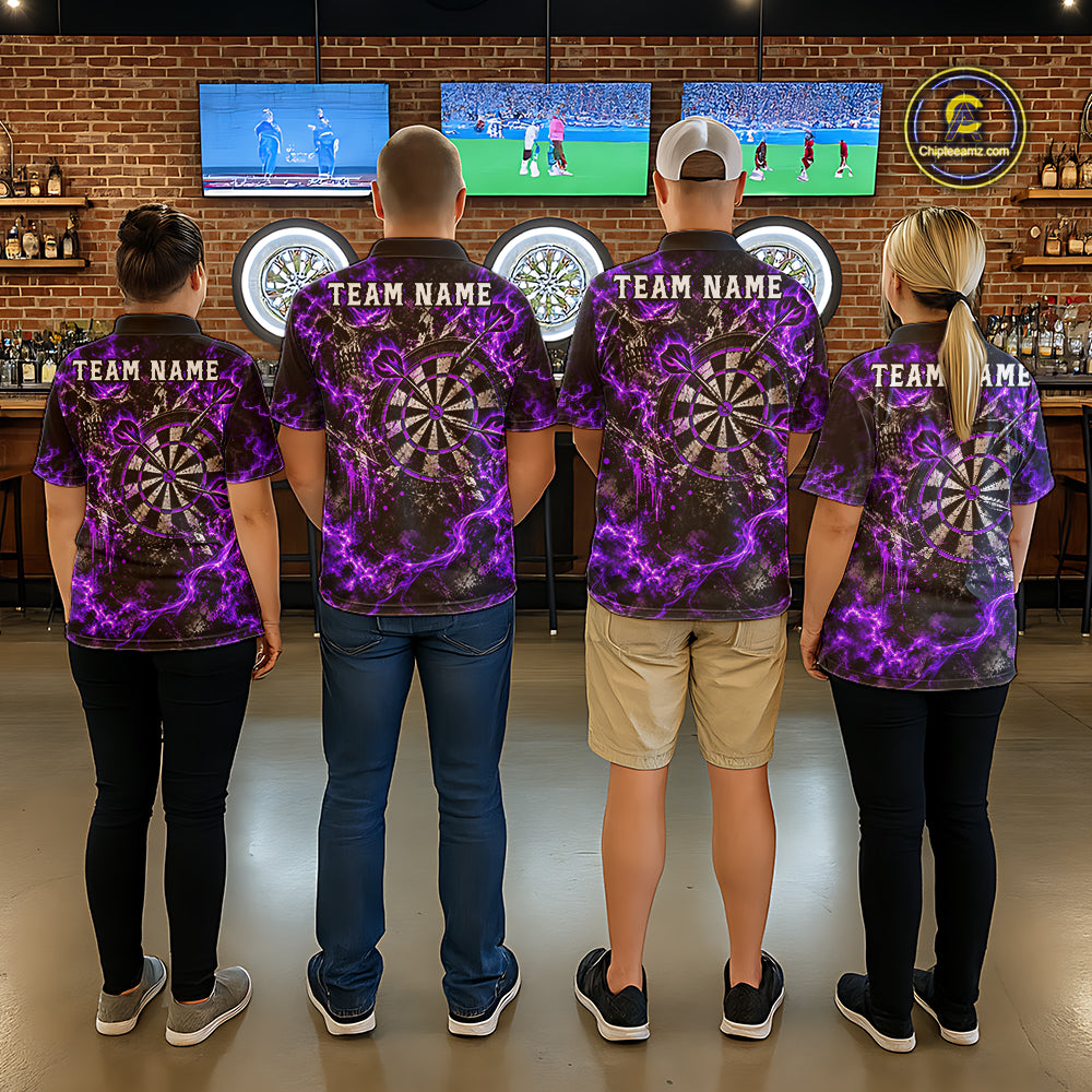 Purple Fire Skull Women Darts Polo Shirt Personalized Quarter Zip Performance Team Jersey NHT1796