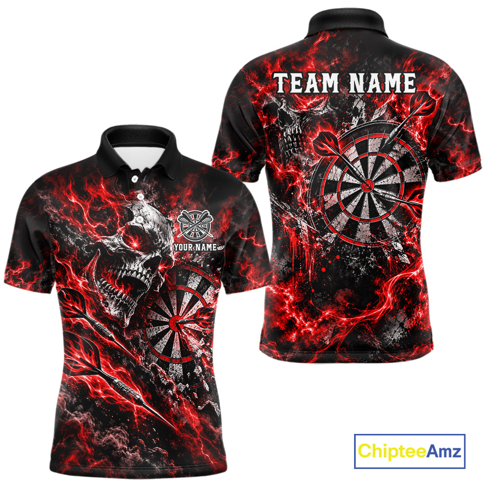 Red Fire Skull Men Darts Polo Shirt Personalized Quarter Zip Performance Team Jersey NHT1797