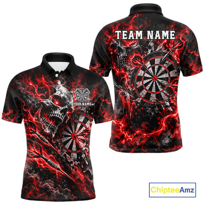 Red Fire Skull Men Darts Polo Shirt Personalized Quarter Zip Performance Team Jersey NHT1797