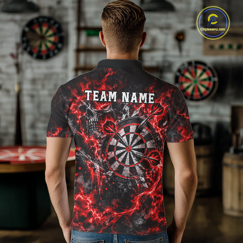 Red Fire Skull Men Darts Polo Shirt Personalized Quarter Zip Performance Team Jersey NHT1797