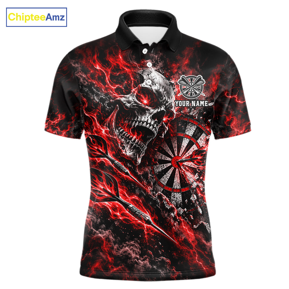 Red Fire Skull Men Darts Polo Shirt Personalized Quarter Zip Performance Team Jersey NHT1797