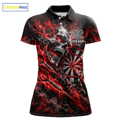 Red Fire Skull Women Darts Polo Shirt Personalized Quarter Zip Performance Team Jersey NHT1797