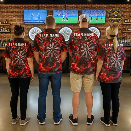 Red Fire Skull Women Darts Polo Shirt Personalized Quarter Zip Performance Team Jersey NHT1797