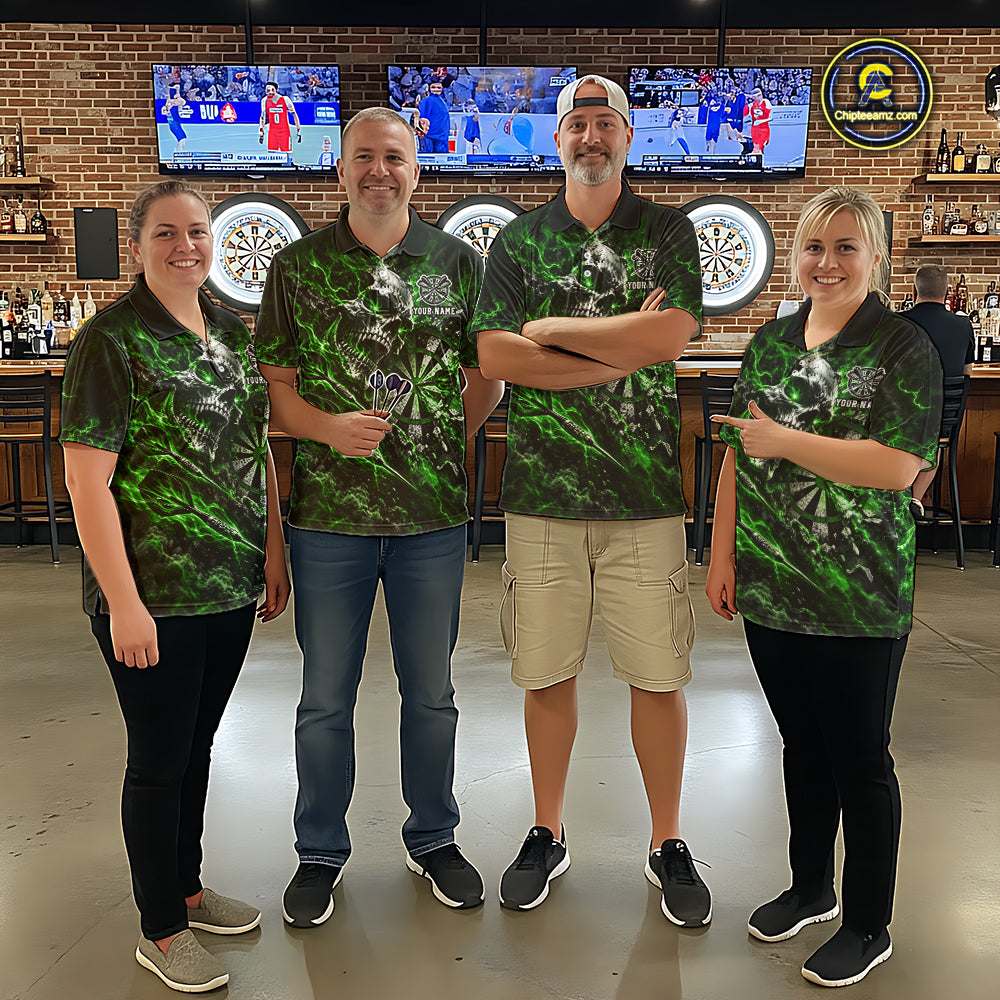 Green Fire Skull Women Darts Polo Shirt Personalized Quarter Zip Performance Team Jersey NHT1798