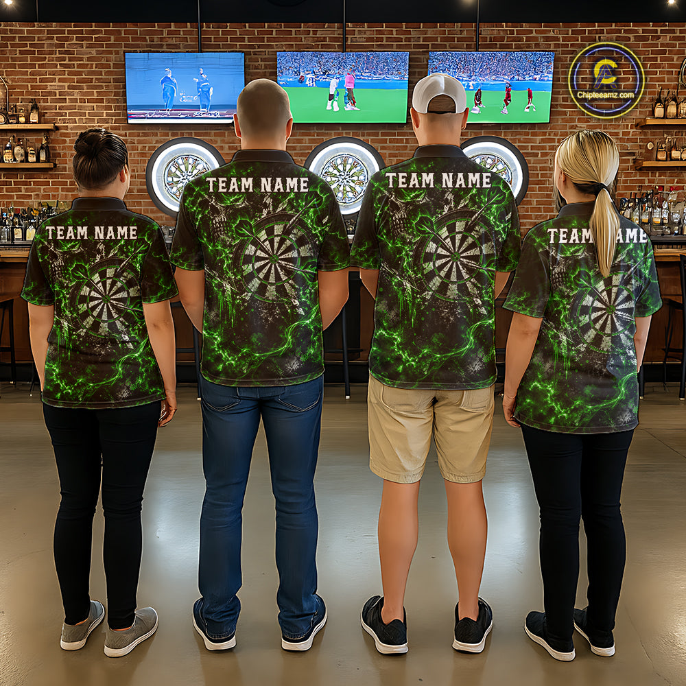 Green Fire Skull Women Darts Polo Shirt Personalized Quarter Zip Performance Team Jersey NHT1798