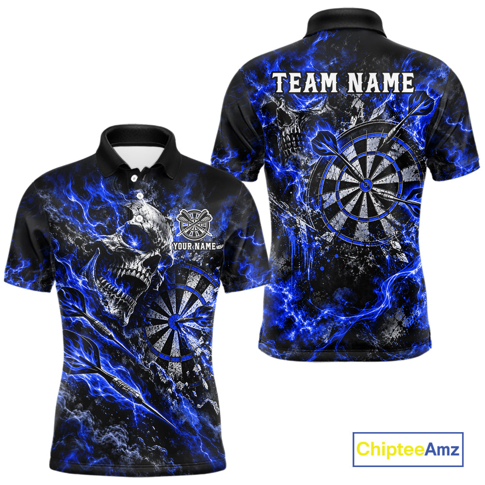 Blue Fire Skull Men Darts Polo Shirt Personalized Quarter Zip Performance Team Jersey NHT1799