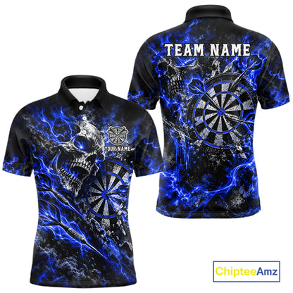 Blue Fire Skull Men Darts Polo Shirt Personalized Quarter Zip Performance Team Jersey NHT1799