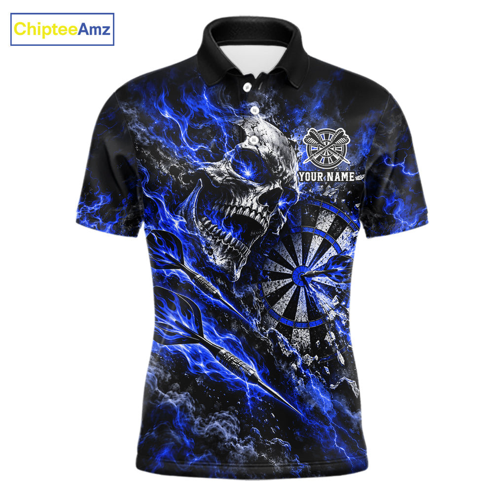 Blue Fire Skull Men Darts Polo Shirt Personalized Quarter Zip Performance Team Jersey NHT1799