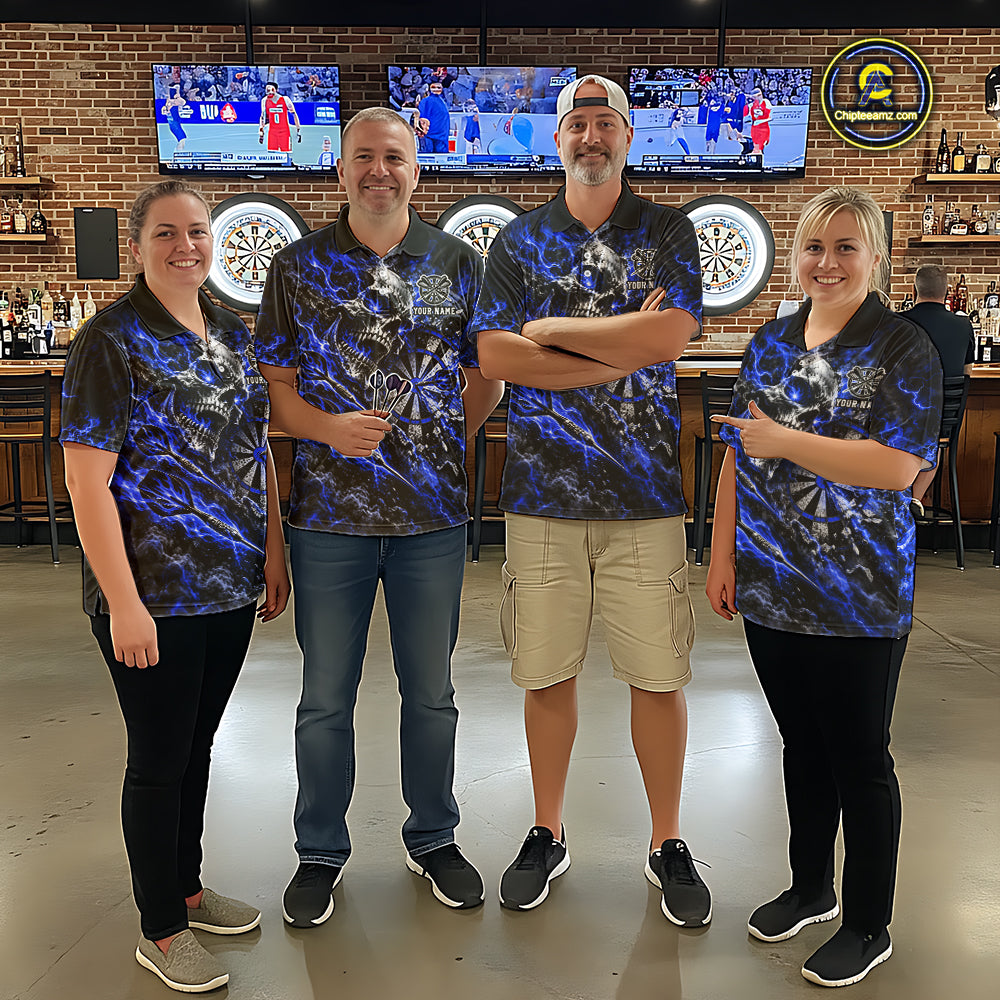 Blue Fire Skull Women Darts Polo Shirt Personalized Quarter Zip Performance Team Jersey NHT1799