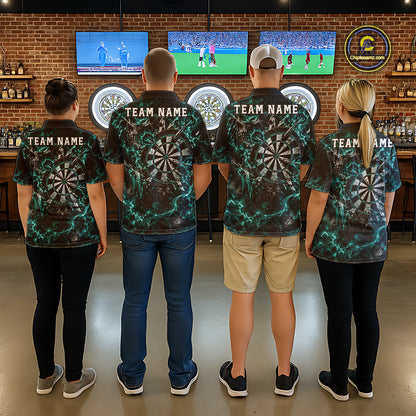 Turquoise Fire Skull Women Darts Polo Shirt Personalized Quarter Zip Performance Team Jersey NHT1800