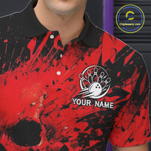 Load image into Gallery viewer, Red and black patterned polo shirt with a bowling design and 'Your Name' text, brand logo visible.