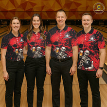 Load image into Gallery viewer, Custom Skeleton Beer Bowling Jersey, Red Splatter Skull Polo &amp; Quarter-Zip Shirt Gift For Women NHT1165