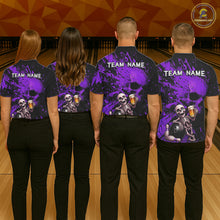 Load image into Gallery viewer, Custom Skeleton Beer Bowling Jersey, Purple Splatter Skull Polo &amp; Quarter-Zip Shirt Gift For Women NHT1168