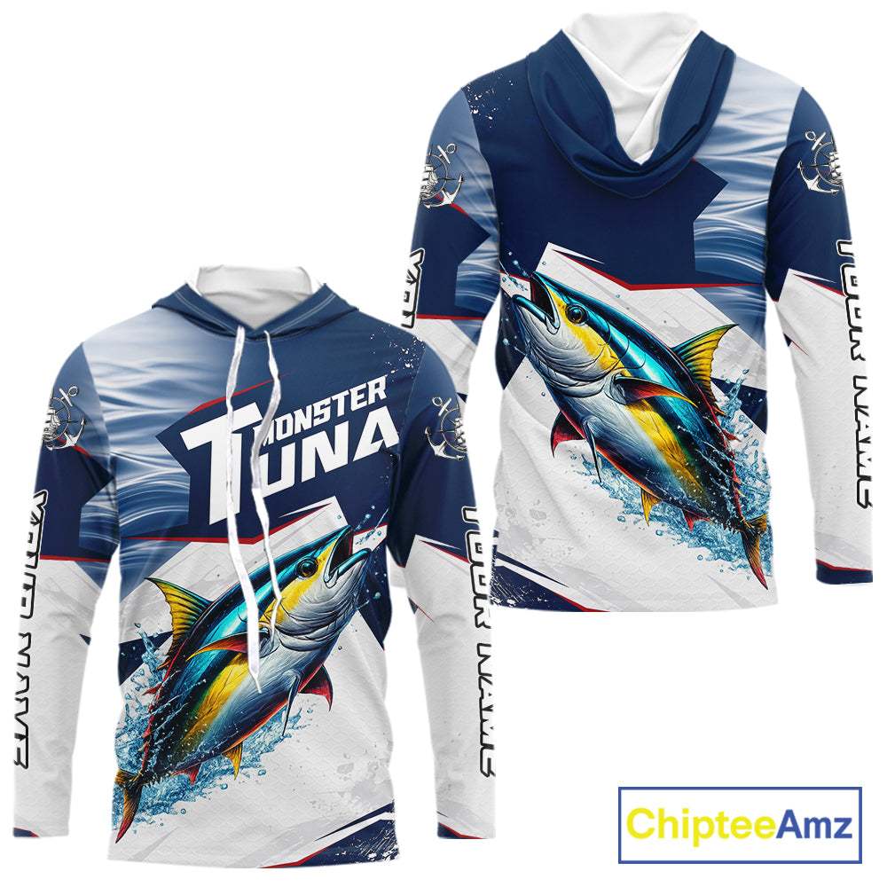Offshore Sport Fishing Tuna Monster, Long Sleeve Hooded Tuna Fishing Jersey For Men NHT1466