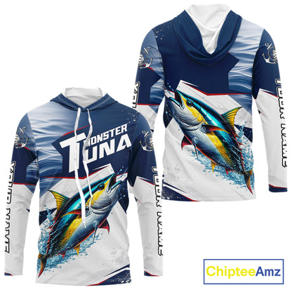 Offshore Sport Fishing Tuna Monster, Long Sleeve Hooded Tuna Fishing Jersey For Men NHT1466