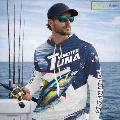 Offshore Sport Fishing Tuna Monster, Long Sleeve Hooded Tuna Fishing Jersey For Men NHT1466