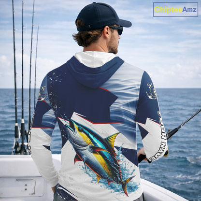 Offshore Sport Fishing Tuna Monster, Long Sleeve Hooded Tuna Fishing Jersey For Men NHT1466