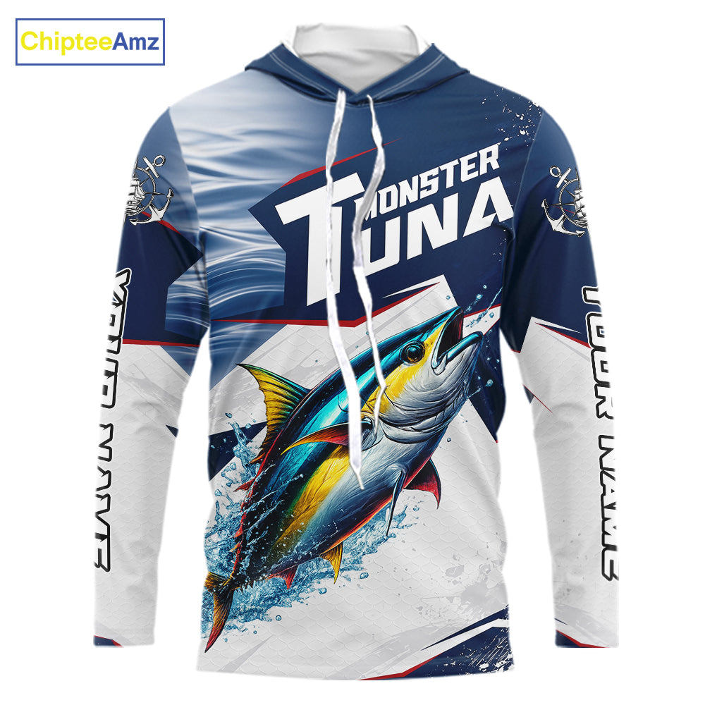 Offshore Sport Fishing Tuna Monster, Long Sleeve Hooded Tuna Fishing Jersey For Men NHT1466