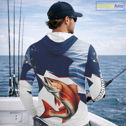 Offshore Sport Fishing Redfish Monster, Long Sleeve Hooded Redfish Fishing Jersey For Men NHT1467