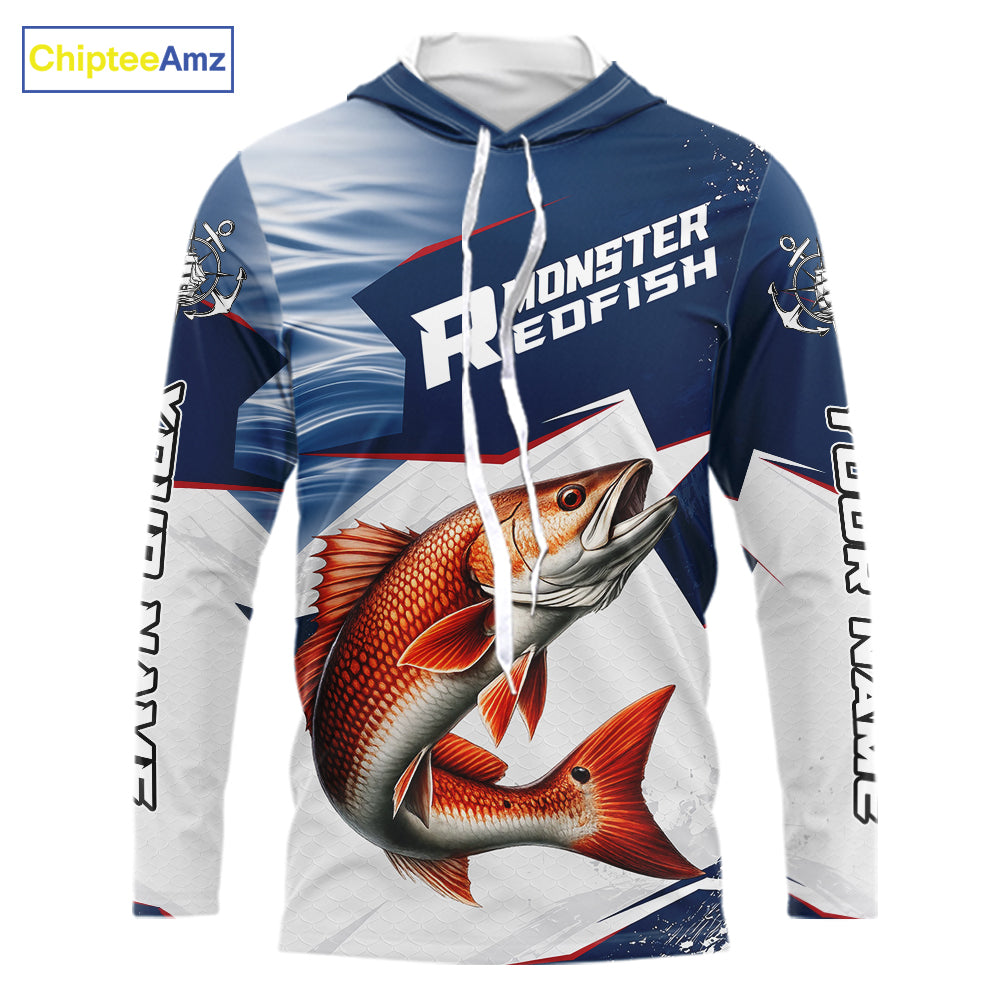 Offshore Sport Fishing Redfish Monster, Long Sleeve Hooded Redfish Fishing Jersey For Men NHT1467