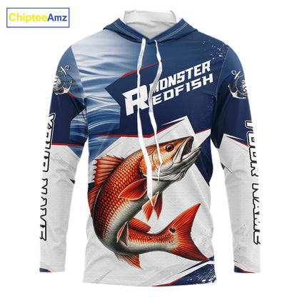 Offshore Sport Fishing Redfish Monster, Long Sleeve Hooded Redfish Fishing Jersey For Men NHT1467