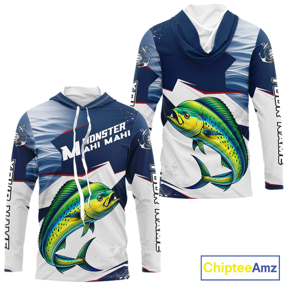 Offshore Sport Fishing Mahi Mahi Monster, Long Sleeve Hooded Mahi Mahi Fishing Jersey For Men NHT1468